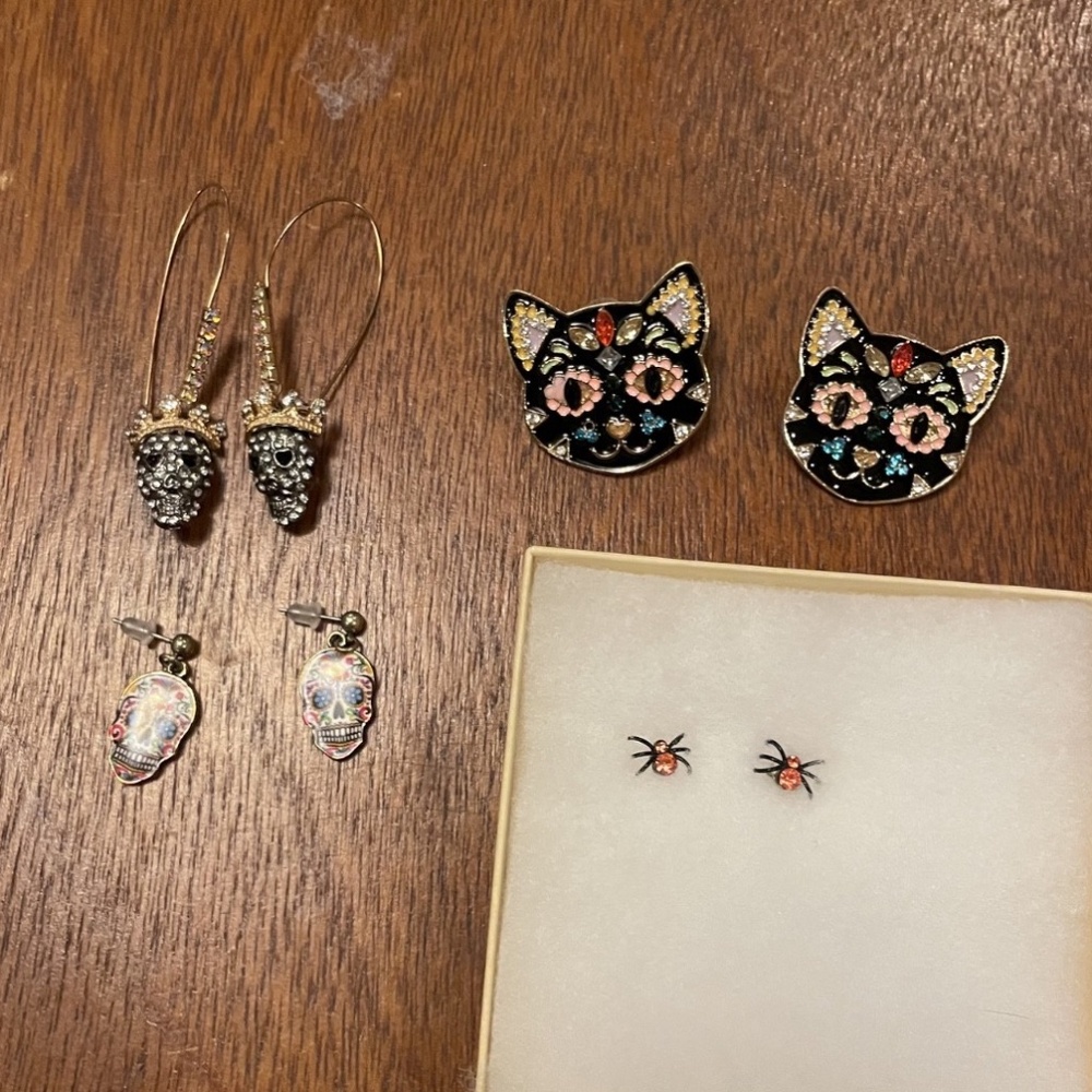 Sparkly, Spooky and Colorful Lot of 4 Earrings Lot